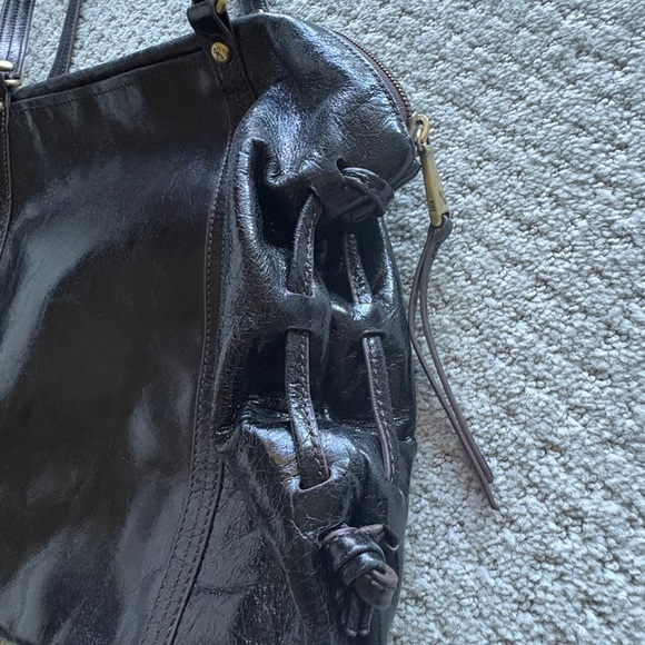 Hobo Black Distressed Leather Shoulder Bag – Brass-Tone Hardware - Picture 6 of 9